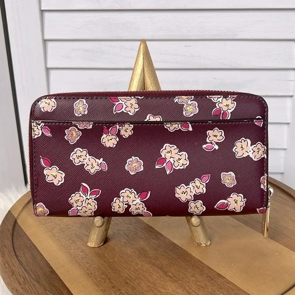 KATE SPADE l Tinsel Wallet Limited Edition Zip Around  Floral Glitter Deep Berry - Picture 6 of 11